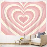 Bzhilja Cute Pink Aesthetic Tapestry For Bedroom, Girl Pink Red Heart Shaped 2000s Hippie Wall Decor Tapestries, Tapestry Wall Hanging for Home College Dorm Living Room, Woman Teen Girls Room Art