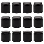 Cornucopia 4oz Black Coated Glass Jars (12-Pack); Cosmetic Jars with Black Metal Lids and Black Matte Exterior, 4-Ounce