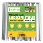 BzBirds USA Made 100 Pack Landscape Staples 6 inch 11 Gauge Garden Stakes Galvanized Landscape Fabric Pins | Metal Stakes for Ground Cover Holding Fence Christmas Decorations Irrigation Tubing