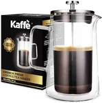 Kaffe Glass French Press Coffee Maker (27oz / 0.8L) - Double-Wall Insulated Borosilicate Glass - Travel & Camping Coffee Maker - Homemade French Press Coffee - Tea & Coffee Press - Coffee Gift