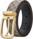 VANNANBA Designer Belts for Men,Leather Dress Casual Belt with Single Prong Buckle, Gold, 42"-45" Waist Adjustable