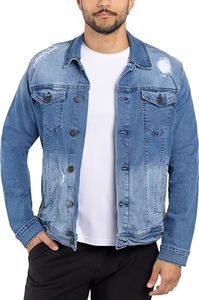 X RAY Mens Denim Jacket, Washed Ripped Distressed Flex Stretch Casual Trucker Biker Jeans Jacket for Men, Medium Blue - Ripped, X-Large