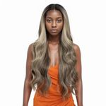 Skunk Stripe Wig Lace Front Wig Pre Plucked Ready to Wear HD Glueless 13X5X1 Synthetic Lace Front Wigs for Women 180 Density 30inch, Black and Blonde Wig Body Effortless Chic(NTSN4/UN8/12R)