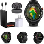 Garmin Approach S70 47MM Black- Golf GPS Fitness Tracker Smartwatch for Men, Lightweight Touchscreen AMOLED Display and Preloaded Courses Bundle with Air Pro TWS Truly Wireless Earbuds - (Color May