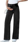 BLENCOT Womens Wide Leg Maternity Jeans Pregnancy Pants with Pockets High Waisted Baggy Black Small