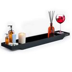 MantraRaj Bamboo Bath Caddy Tray Bridge Bath Tray Wooden Bathtub Tray Rack Caddy Tidy Bathroom Shelf Organizer Storage Bath Table for Reading,Tablet, Wine Glass Bath Accessories (Black)