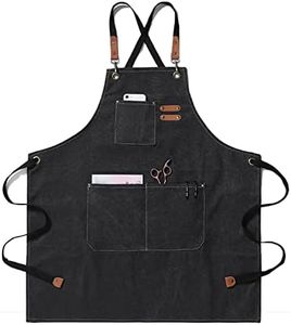 KEEN Home Adjustable Bib Apron - Cooking Kitchen Cotton Canvas Aprons with 3 Larege Pockets - Water Oil Stain Resistant Cross Back Tool Apron Denim for Men Women Chef (Black)