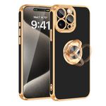 Fingic for iPhone 15 Pro Max Case[with 360°Ring Holder Stand][Support Magnetic Car Mount]Kickstand Phone Case for Women Girly Boy Slim Thin Shockproof Phone Cover Case for iPhone 15 Pro Max,2023,Black