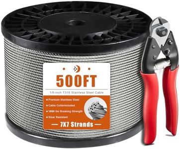 500FT 1/8" Stainless Steel Cable with a Cutter, Silver T316 Wire Rope Cable for Deck Cable Railing Kit, 1850 lb Breaking Strength, 7x7 Strands Aircraft Cable for Stair Fence Deck Railing