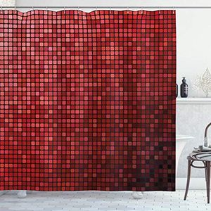 Ambesonne Maroon Shower Curtain, Abstract Grid Ombre Pattern Pixels Digital Technology Themed Tile, Cloth Fabric Bathroom Decor Set with Hooks, 69" W x 70" L, Scarlet Maroon