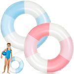 JarThenaAMCS 2Pcs Classic Striped Inflatable Pool Float Retro Pink Blue Swim Rings Swimming Pool Tubes for Teens Girls Boys Summer Pool Beach Bachelorette Party, 22.8 x 10.2inch