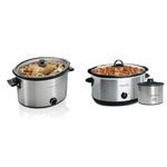 Hamilton Beach 10 Quart Slow Cooker, Stainless Steel, 33190F & Crock-Pot 8 Qt Slow Cooker with Dipper, Stainless Steel