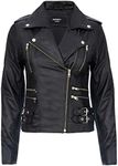 Ladies Retro Black 100% Nappa Leather Biker Jacket M