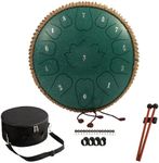 Steel Tongue Drum - 12-Inch 13-Notes Tongue Drum, D Major Outdoor Rain Drum With Tote Bag, Music Book, and Hand-Held Drumsticks (Green)