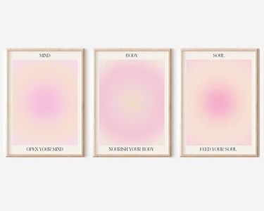 Adyggefy 3 Piece Pink Gradient Aura Spiritual Canvas Wall Art Trippy Positive Affirmations Room Aesthetic Posters Minimalist Open Mind Body Soul Energy Quotes Prints Paintings 12x16in Unframed