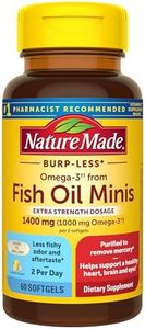 Nature Made Extra Strength Burp Less Omega 3 Fish Oil 1400 mg Minis, Fish Oil Supplements as Ethyl Esters for Healthy Heart, Brain and Eyes Support, Omega 3 Supplement, 60 Softgels, 30 Day Supply