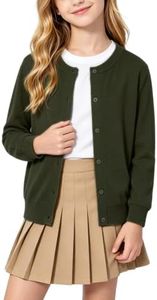PATPAT Girls Green Cardigan Sweater Knit Long Sleeve School Plain Tops