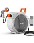 VEVOR Retractable Garden Hose Reel, 1/2 Inch x 84 ft Wall Mounted Hose Reel, Heavy Duty Garden Hose Reel with 9 Patterns Nozzle, Any Length Lock, Upgraded Slow Return System and 180°Swivel Bracket