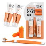 Dog Toothbrush with Toothpaste | Approved Dog Dental Kit | One Triple Headed Deep Cleaning Toothbrush for Dogs + Two 100% Natural Toothpaste + Two Finger Brushes | Freshen Breathe & Remove Plaque