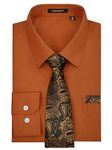 HISDERN Men's Brown Dress Shirt and Tie Set Regular Fit Formal Business Shirts Long Sleeve Casual Button Down Shirt for Office Wedding L