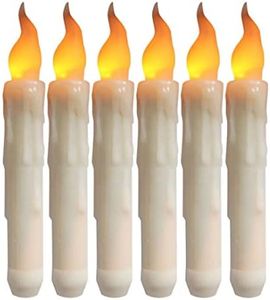 BrightDaily 6PCS LED Taper Candle with Timer(6 Hours on and 18 Hours Off) Wax Dripped Design FLameless Battery Operated Candles for Halloween Thanksgiving Christmas Birthday Home Party,Amber Yellow