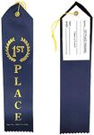 1st, Place Winner Award Ribbons (12 Pack) Navy Blue, Red and White with Gold Writings! Includes Event Card & String (1st Place - Blue)