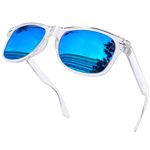 KANASTAL Polarized Sunglasses for Women Men Sunglasses UV Protection Square Blue Lens Shades Clear Frame Retro Trendy Ladies Sun Glasses for Outdoor Beach Driving Traveling