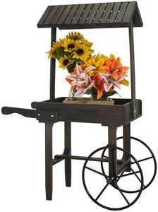 Sunnydaze Rustic Flower Cart Display Stand with Wheels - Vintage Wooden Candy Cart for a Wedding, Party, or Event - Gray