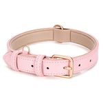 JASGOOD Leather Dog Collar for Small Medium Large Dog Adjustable Soft Breathable Leather Padded Puppy Collar Heavy Duty Waterproof Classic Dog Pet Collar, Pink, M