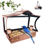 Window Bird Feeder, Metal Window Bird Feeder with Strong Suction Cups, Bird Feeders for Small Birds, Removable Tray with 2 Water Cups, Easy Clean and Fill