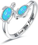 EJALEN 925-Sterling-Silver Opal /Turquoise Sea Turtle/Dolphin/Sea Life Ring - Inspirational I Love You Forever Adjustable Open Nature Ocean Mother Daughter Ring Cute Animal Jewelry Gifts for Women