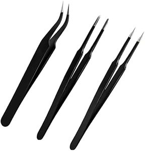 3 Pinzas de cerámica de precisión, ESD Anti-estática Acero Inoxidable Pinzas, Tweezers Industriales para Electrónica, Joyería, Trabajo de Laboratorio, Artesanía