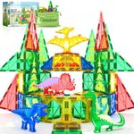 Dinosaur Toys Magnetic Tiles - Magnet Building Blocks for Toddler Kids Toys STEM Sensory Outdoor Toys for 3+ Year Old Boys and Girls, Dinosaur World Creative Games Kids Toys