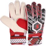 Kids Soccer Goalie Gloves 5/6/7 Size Latex Children Football Goalkeeper Gloves Anti-Slip Youth Soccer Gloves with Adjustable Wrist Strap Breathable Finger Spine Protection for Kids (Red, 5-Size)