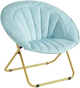 Urban Shop Velvet Channel Stitch Folding Saucer Lounge Chair, Light Blue with Gold Legs