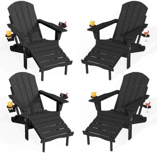 AreShark Adirondack Chairs Set of 4 with Retractable Ottoman, Black