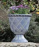 SG Traders Large Urn Plant Pot Stand, Outdoor Garden Planters, Flower Pots Indoor, Tall Planter with Drainage Holes Strong Plastic Black with White Plant pots Outdoor Large Planters Urns D43 x H49cm