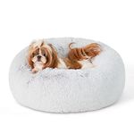 Bedsure Small Dog Bed Washable - Self Calming Dog Beds - 23 inches Fluffy Donut Cuddler for Small/Medium Deep Sleep Cat up to 25lbs - Indoor Round Dog Bed – Light Grey