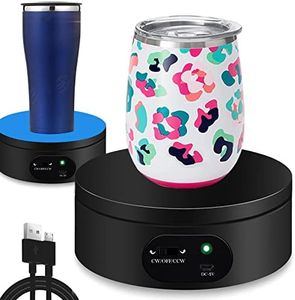 YVV Motorized Rotating Display Stand,Turner Cup Platform for Epoxy Glitter Tumbler, 360 Automatic Mute Rotating Turntable, Tumbler Making Supplies Spinner, Base for Product Video Show ,Balck 4.72in