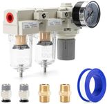 EBEIZZI 1/4" NPT Air Drying System |Air Compressor Filter |Double Air Filters | Air Pressure Regulator Combo - Semi-Auto Drain, Poly Bowl