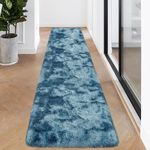 TENNOLA 2x8ft Plush High Pile Blue Tie-Dyed Rug,Fluffy Soft Runner Bedside Rug,for Bedroom Living Room Hallway Nursery Kids Home Decor Shag Carpet