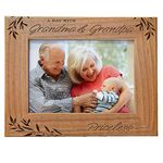 Engraved Natural Wood Photo Frame Fits 5x7 Horizontal Portrait Frame for Grandparents (A Day with Grandma & Grandpa.Priceless)