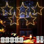 Christmas Window Star Lights, Hanging Star Lights with Timer and Remote, Warm White 8 Lighting Modes Waterproof Stars for Curtain Porch Balcony Decor,5 Packs