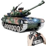 RC Tank, 1:18 Russian T 90 Remote Control Tank, Military Model Toy, 2.4Ghz Army RC Model with Metal Tracks, Smoke, Engine Sound, Lights, BB Projectile Shooting with Recoil, Gift for Adults and Kids