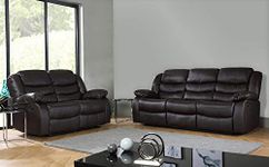 DProT Recliner Sofa Leather bonded Reclining Lazyboy Sofa Suite Sofas Chair 3 2 or 1 Colour Brown (2 Seater + 3 Seater Sofa)