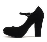 Soda “Ayden” ~ Women Mary Jane Ankle Strap Cushion High Heel Pump Shoe, Black Nubuck, 9 UK