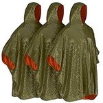 Emergency Rain Ponchos (3-Pack), Reusable Mylar Poncho for Men, Women, Kids, Adults + Emergency Gold Thermal Blanket for Camping, Hiking, & Outdoors (Dual-Sided: Army Green & Orange)
