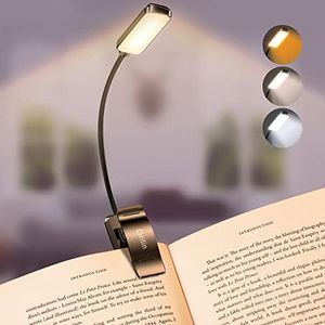 Gritin 9 LED Rechargeable Book Light for Reading in Bed - Eye Caring 3 Color Temperatures,Stepless Dimming Brightness,80 Hrs Runtime Small Lightweight Clip On Book Reading Light for Studying