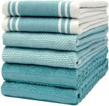 Premium Kitchen Towels (20”x 28”, 6 Pack) | Large Kitchen Hand Towels | Kitchen Towels Cotton | Flat & Terry Towel | Highly Absorbent Tea Towels Set with Hanging Loop | Wide Stripe Aqua