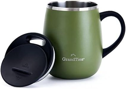 Grandties Insulated Coffee Mug with Handle - Sliding Lid for Splash-Proof 16 oz Wine-Glass Shape Thermal Tumbler with Double Walled Vacuum Stainless Steel to Keeps Beverages Hot or Cold (Olive Green)